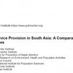 Abortion Service Provision in South Asia: A Comparative Study of Four Countries